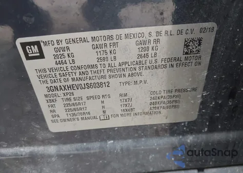 2018 Chevrolet Equinox Ls из США, поврежденный, VIN 3GNAXHEV0JS603812